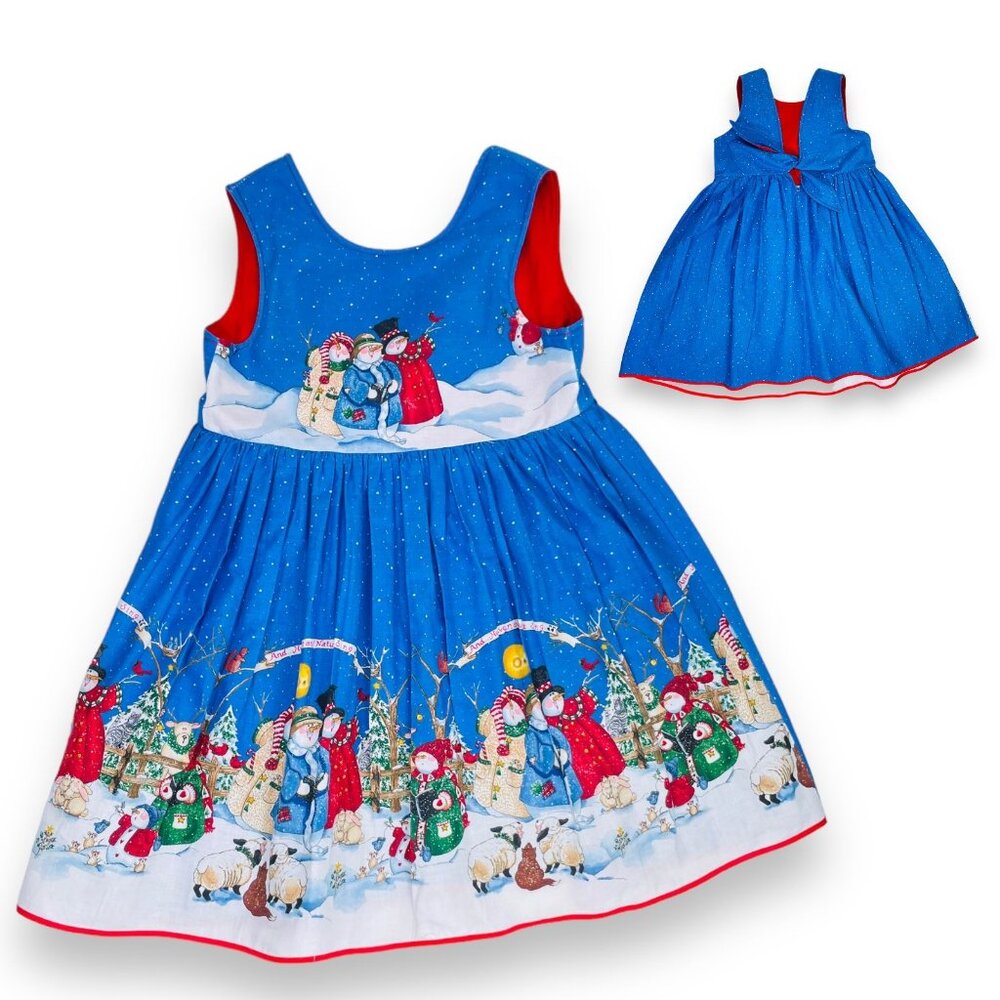 Vintage Daisy Kingdom Christmas Winter Holiday Snowman Pinafore Dress 8 - 10